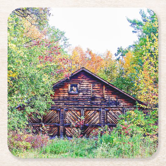 Oude Barn in de Herfst Kartonnen Onderzetters (Voorkant)
