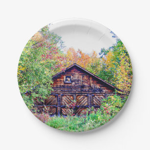 Oude Barn in de Herfst Papieren Bordje