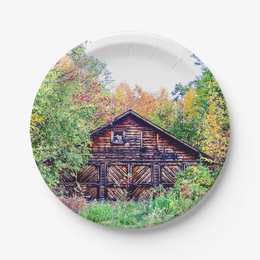 Oude Barn in de Herfst Papieren Bordje (Voorkant)