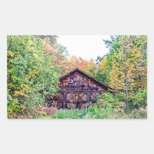 Oude Barn in de Herfst Rechthoekige Sticker (Voorkant)