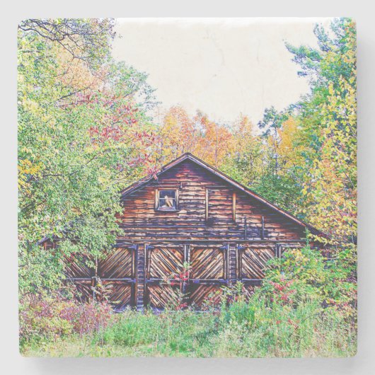 Oude Barn in de Herfst Stenen Onderzetter (Voorkant)