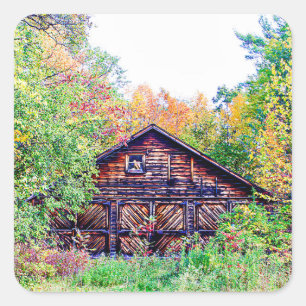 Oude Barn in de Herfst Vierkante Sticker
