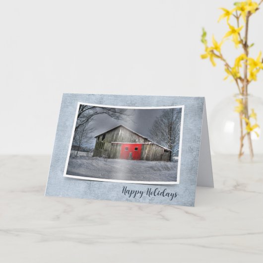 Oude Barn in de winter Kaart (Gele Bloem)