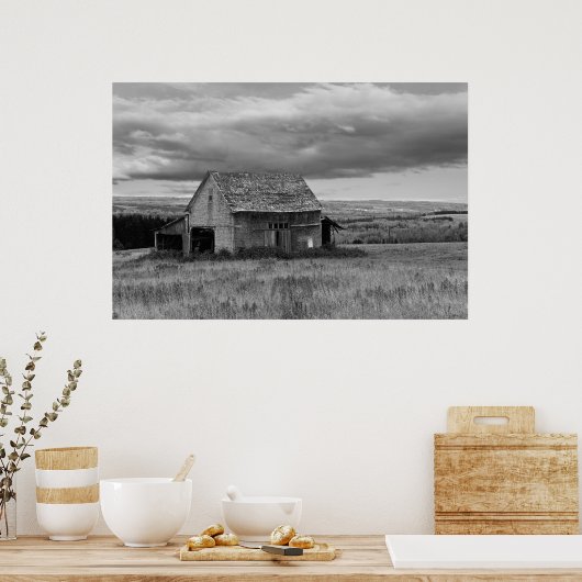 Oude Barn met Sky "Black and White" Poster (Keuken)