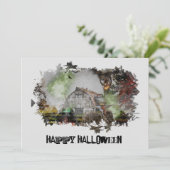 *~* OUDE BARN SPOOKY BARN GHOST HALLOWEEN CARD (Staand voorkant)