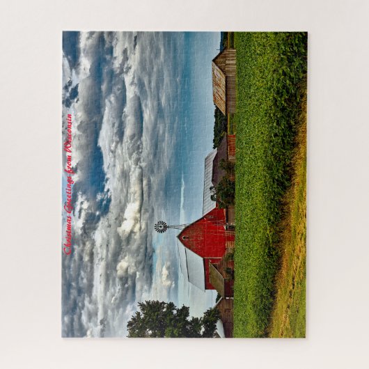 Oude Barn Wisconsin.kerstgroeten Legpuzzel (Verticaal)