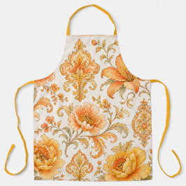 Oude Barokke Bloempatroon – Warm Oranje/Goud Schort