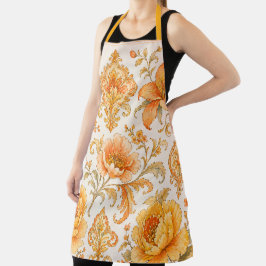 Oude Barokke Bloempatroon – Warm Oranje/Goud Schort