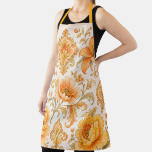 Oude Barokke Bloempatroon – Warm Oranje/Goud Schort