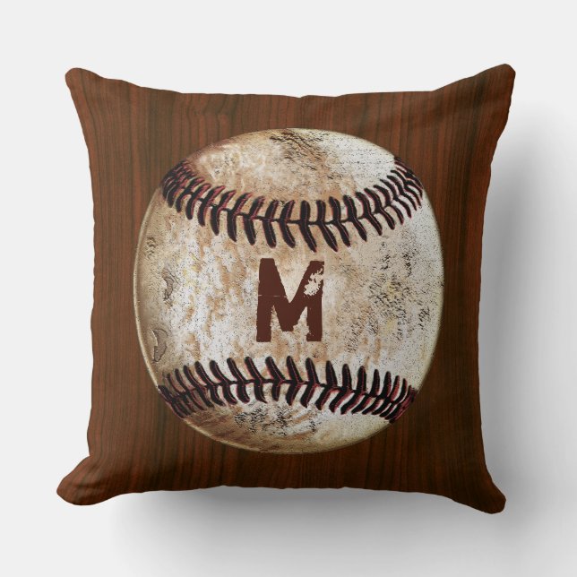 Oude Baseball Monogrammeerde Kussensloop voor Hem Kussen (Voorkant)