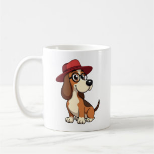 Oude Basset Hound Cartoon in Rode Hoed Cute Hond I Koffiemok