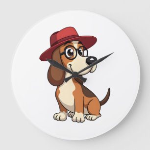 Oude Basset Hound Cartoon in Rode Hoed Schattige H Grote Klok