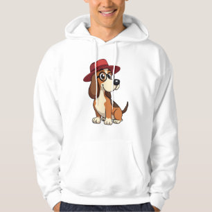 Oude Basset Hound Cartoon in Rode Hoed Schattige H Hoodie