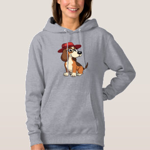 Oude Basset Hound Cartoon in Rode Hoed Schattige H Hoodie