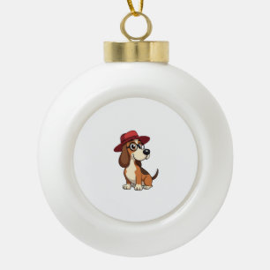 Oude Basset Hound Cartoon in Rode Hoed Schattige H Keramische Bal Ornament