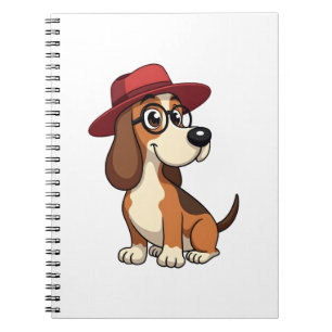 Oude Basset Hound Cartoon in Rode Hoed Schattige H Notitieboek