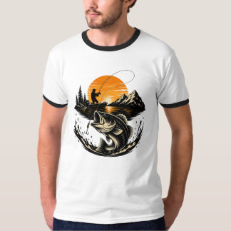 Oude Bassvisvangst Zonsondergang Visser Design T-shirt