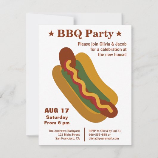 Oude BBQ Hotdog Housewarming Feest Kaart (Voorkant)