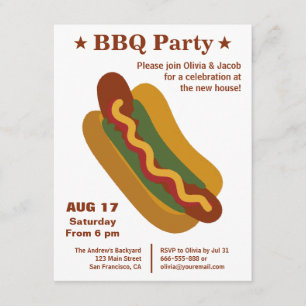 Oude BBQ Hotdog Housewarming Feest Kaart