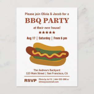 Oude BBQ Hotdog Huisfeest Uitnodigingen