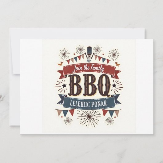 Oude BBQ Picknick Uitnodiging – Patriotische 4 jul (Voorkant)