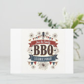 Oude BBQ Picknick Uitnodiging – Patriotische 4 jul (Staand voorkant)
