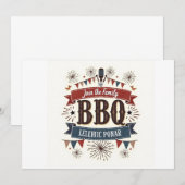 Oude BBQ Picknick Uitnodiging – Patriotische 4 jul (Voorkant / Achterkant)