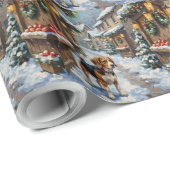 Oude Beagle in Besneeuwde Kerstmarkt Cadeaupapier (Rol Hoek)