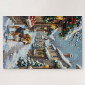 Oude Beagle in besneeuwde kerstmarkt Legpuzzel (Horizontaal)