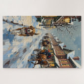 Oude Beagle op Besneeuwde Victoriaanse Kerststraat Legpuzzel (Horizontaal)