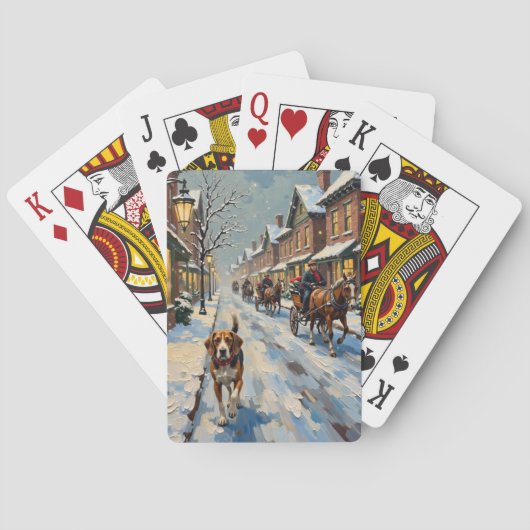 Oude Beagle op besneeuwde Victoriaanse kerststraat Pokerkaarten (Achterkant)