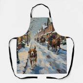 Oude Beagle op besneeuwde Victoriaanse kerststraat Schort (Voorkant)