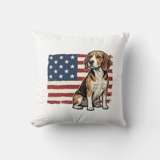 Oude Beagle Patriottische Vlag Hond Shirt Ontwerp_ Kussen (Voorkant)
