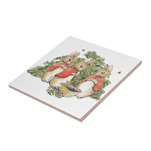 Oude Beatrix Potter Konijnen Plukken Blauwe Bessen Tegeltje (Zijkant)