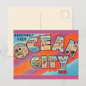 Oude begroeting uit Ocean City MD Briefkaart (Voorkant / Achterkant)