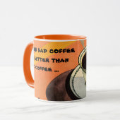 Oude beker koffie, schotel, lepel, retro diner mok (Voorkant links)