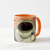 Oude beker koffie, schotel, lepel, retro diner mok (Voorkant rechts)