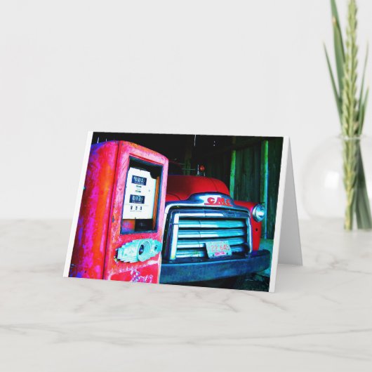 Oude Benzinepomp & GMC die Vrachtwagen bewerken Kaart (Voorkant)