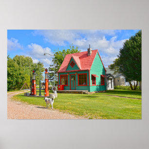 Oude benzinepomp, Red Oak II, Missouri Poster