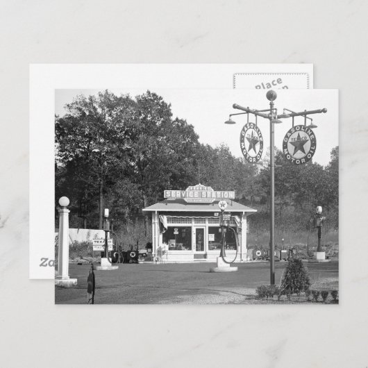 Oude benzinestation, 1925 briefkaart (Voorkant / Achterkant)