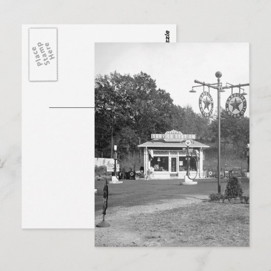 Oude benzinestation, 1925 briefkaart (Voorkant / Achterkant)