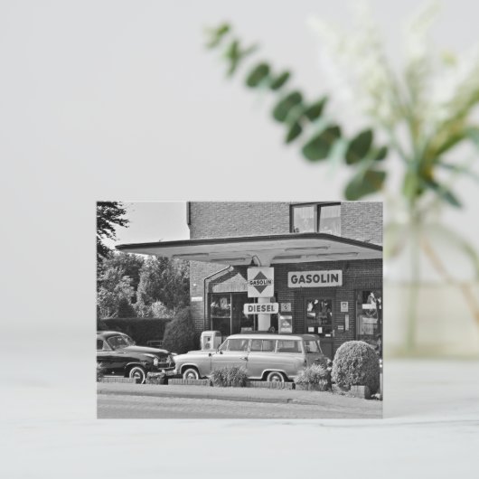 Oude benzinestation briefkaart (Staand voorkant)