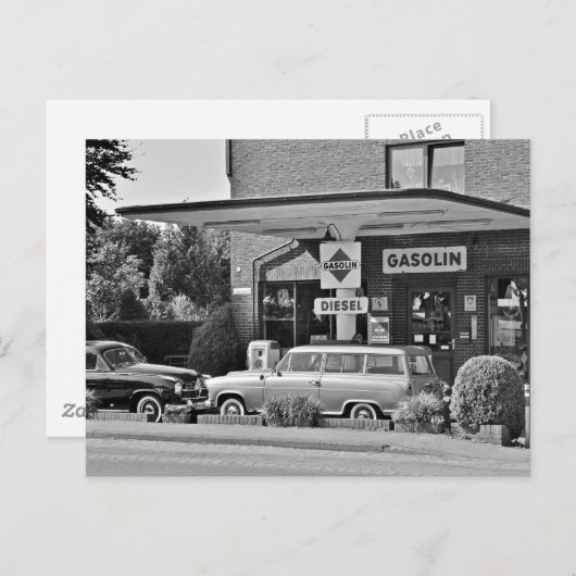 Oude benzinestation briefkaart (Voorkant / Achterkant)