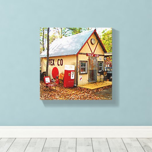 Oude benzinestations en Soda Machine Canvas Afdruk (Insitu (Houten vloer))