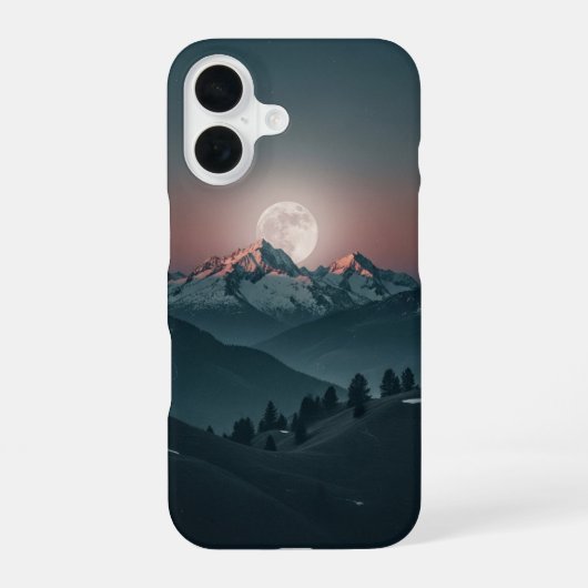 Oude bergen onder de volle maan iPhone 16 hoesje (Achterkant)