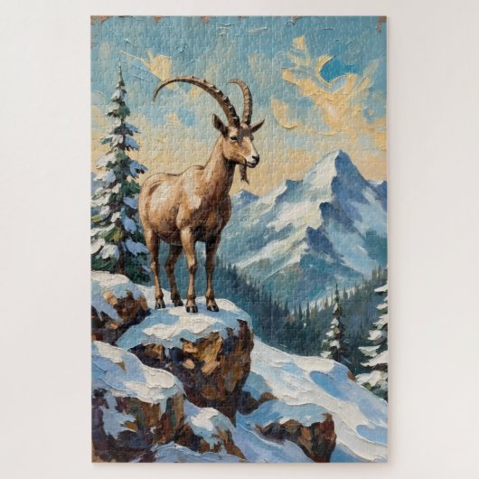 Oude berggeit op Bevroren Kerstmis Bergkam Legpuzzel (Verticaal)