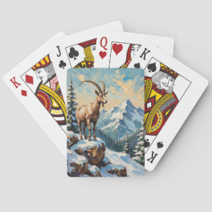 Oude berggeit op Bevroren Kerstmis Bergkam Pokerkaarten