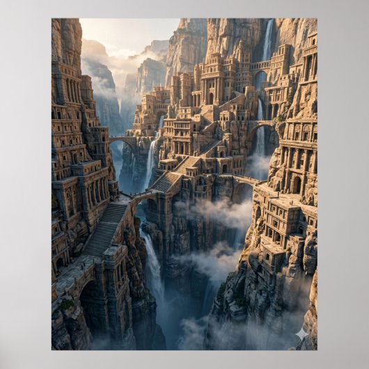 Oude bergstad aan de klif poster (Voorkant)