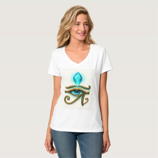 Oude bescherming: Horus oog met lichtblauwe crys T-shirt (Voorkant volledig)