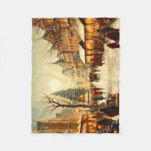 Oude besneeuwde kerstmarktstad in de winter fleece deken (Voorkant)
